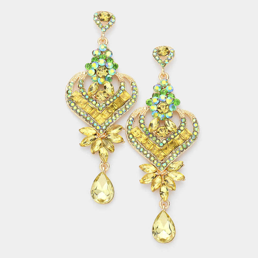 Yellow Crystal Heart and Teardrop Earrings | 544101