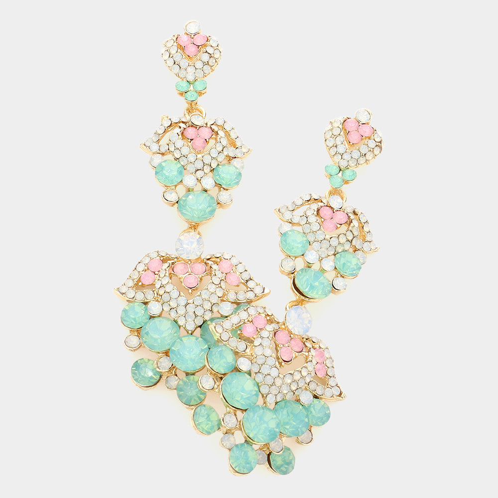 Mint Pink and Opal Crystal Dangle Earrings | Lauren | 283492