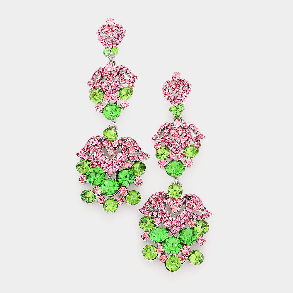 Pink and Green Crystal Dangle Earrings | Lauren | 410305