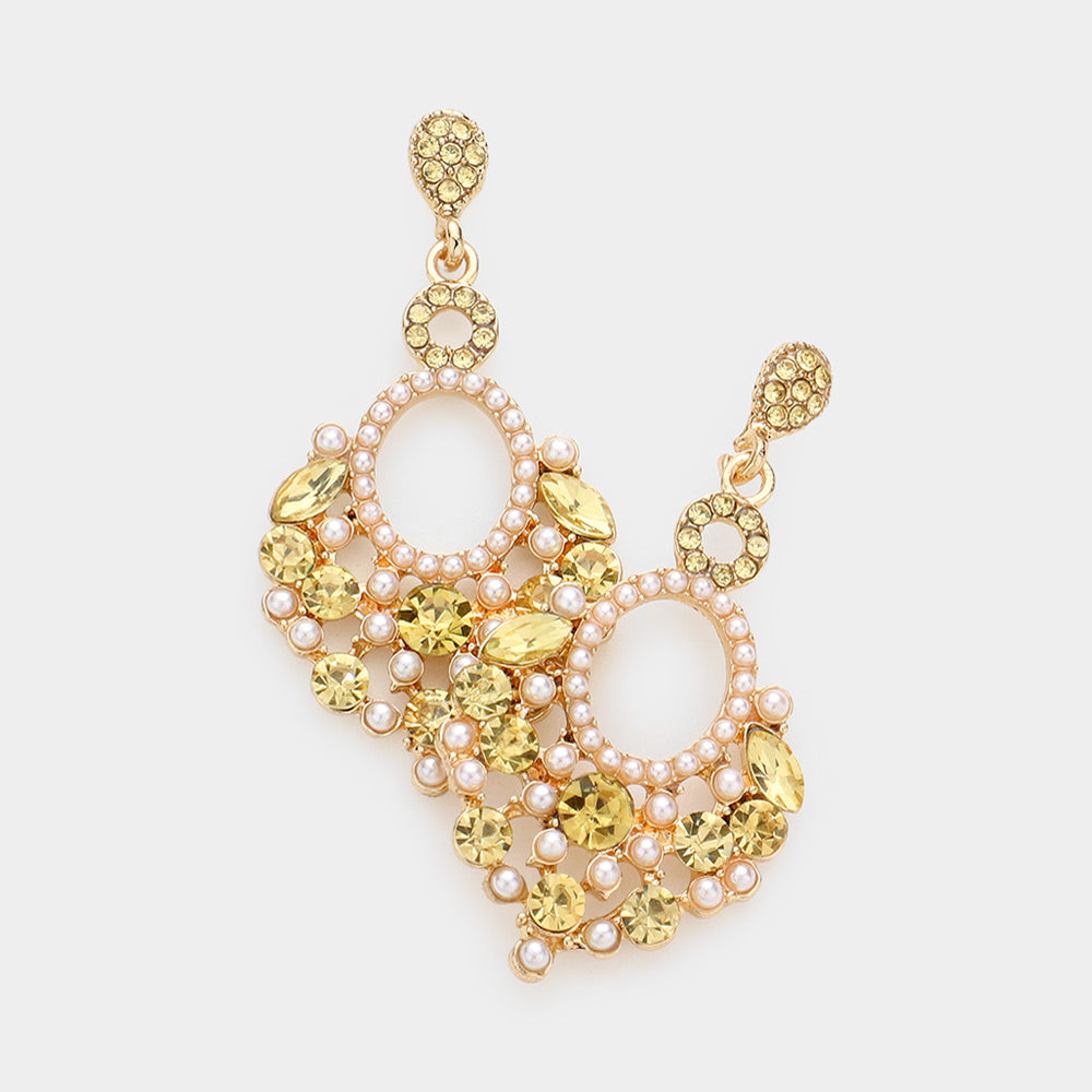 Little Girls Yellow Chandelier Earrings with Pearl Stones | 592116