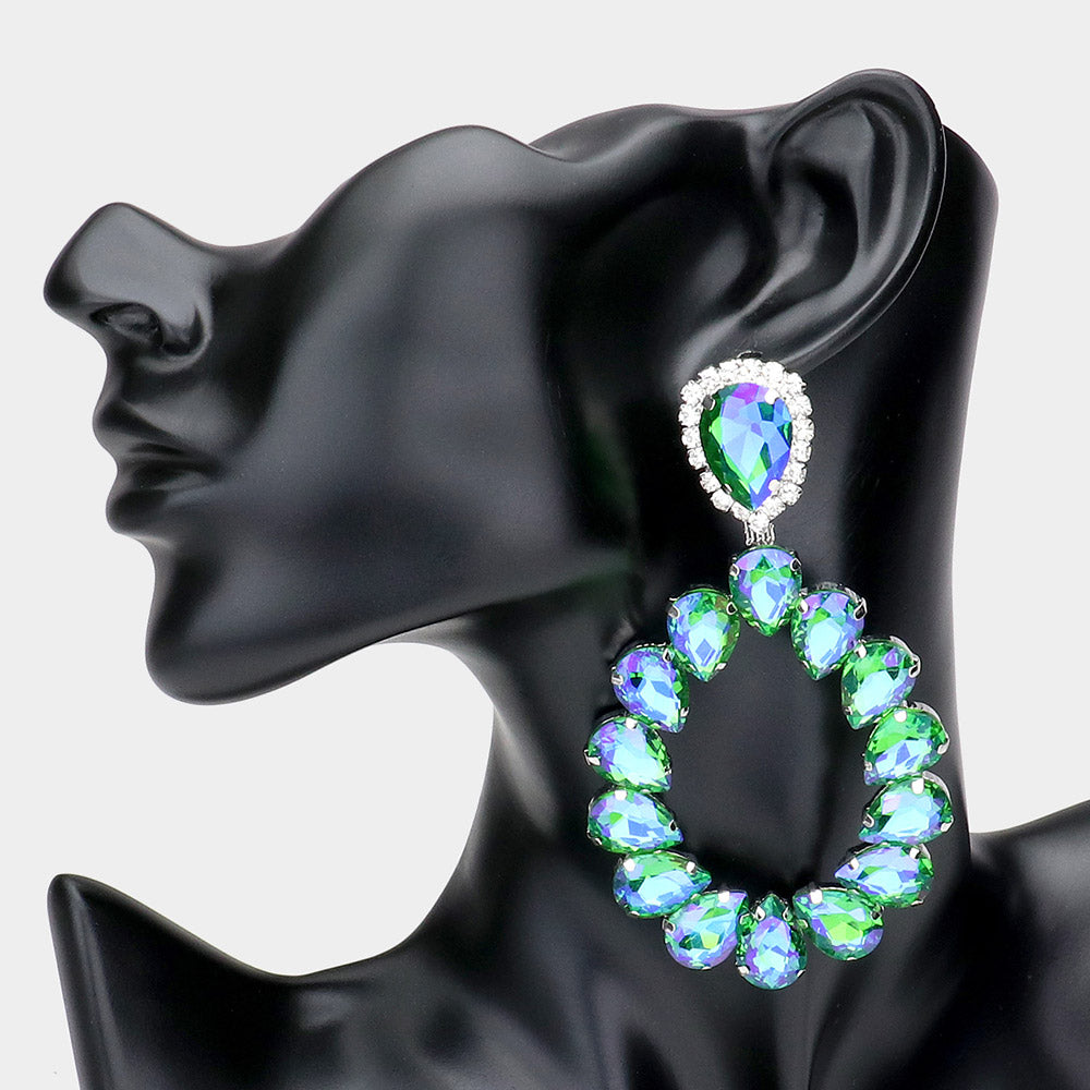 Large Multi-Color Crystal Teardrop Hoop Pageant Earrings | 510262