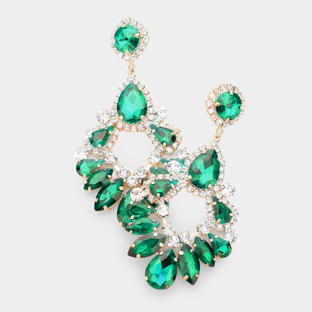 Large Emerald Crystal Teardrop Chandelier Earrings | 459585