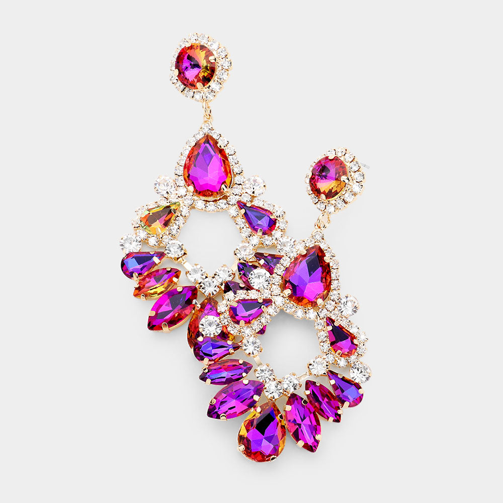 Large Purple AB Crystal Teardrop Chandelier Earrings | 459592