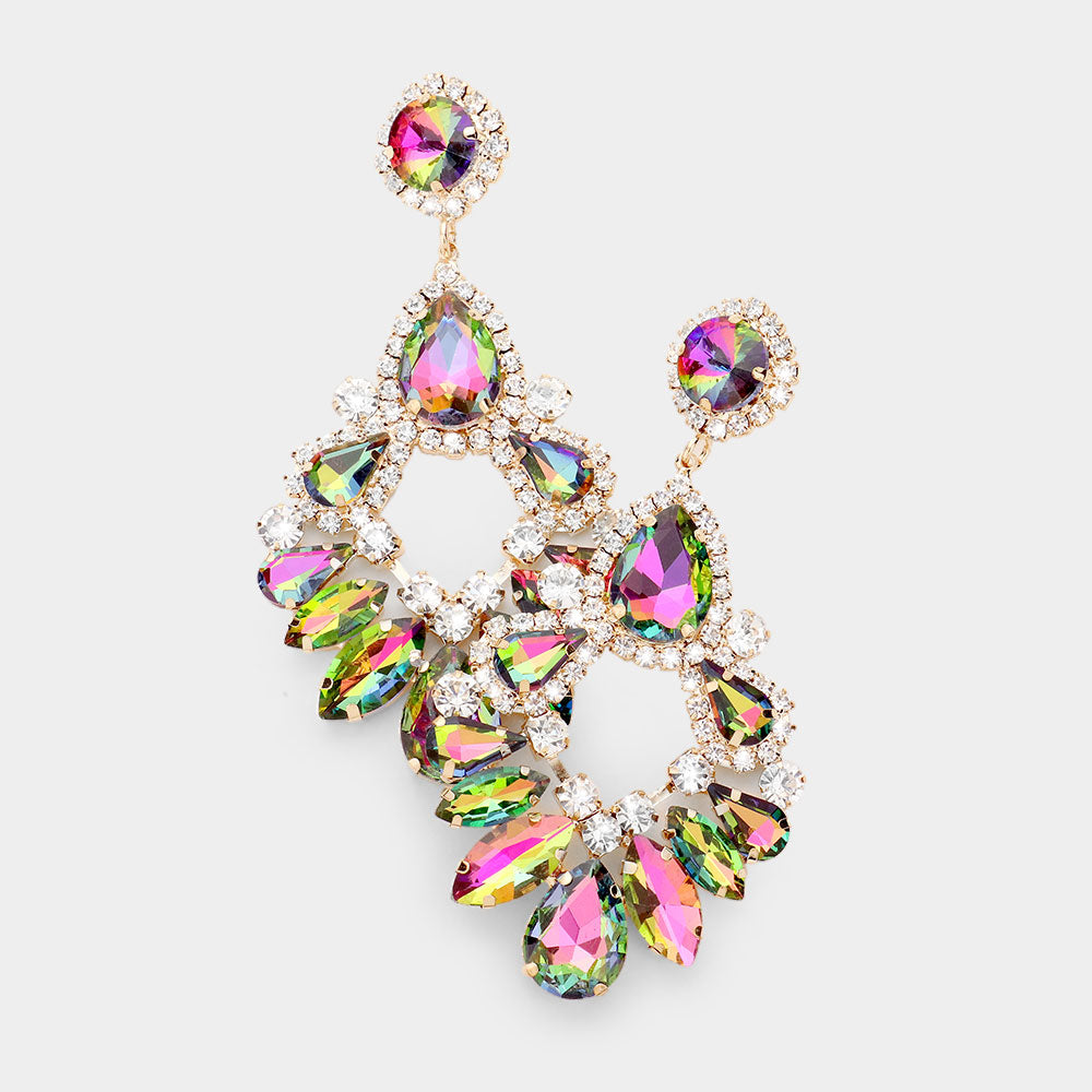 Large Multi-color Crystal Teardrop Chandelier Earrings | 459594