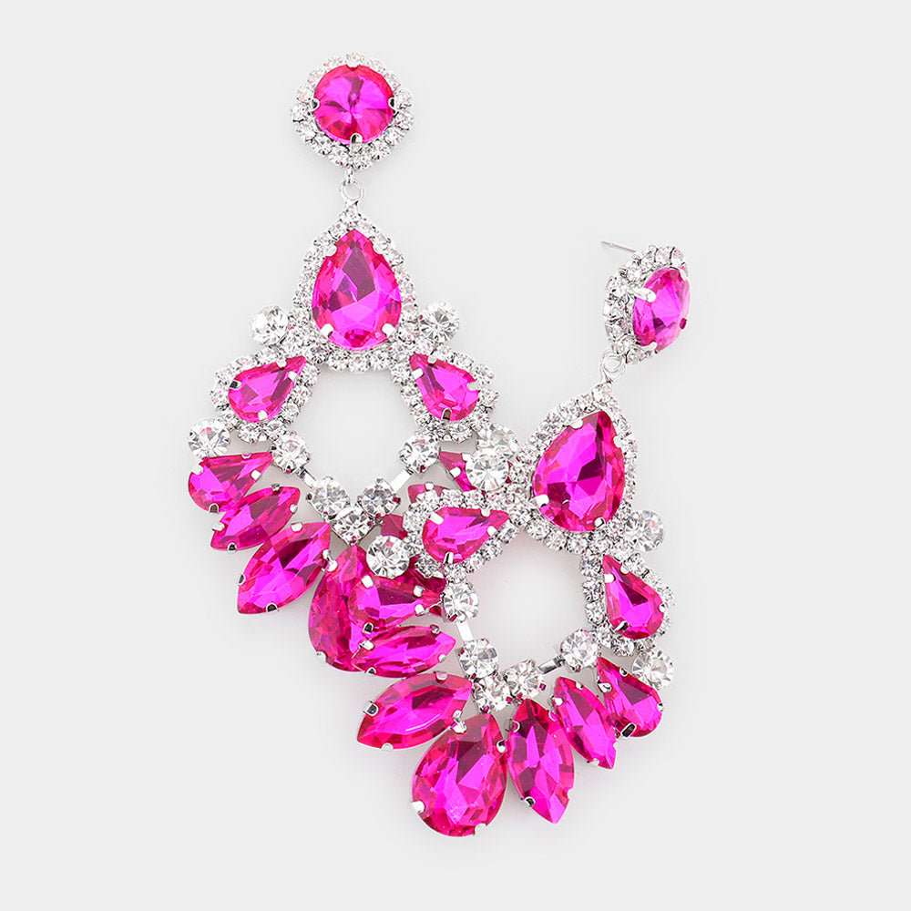 Large Fuchsia Crystal Teardrop Chandelier Earrings | 537231