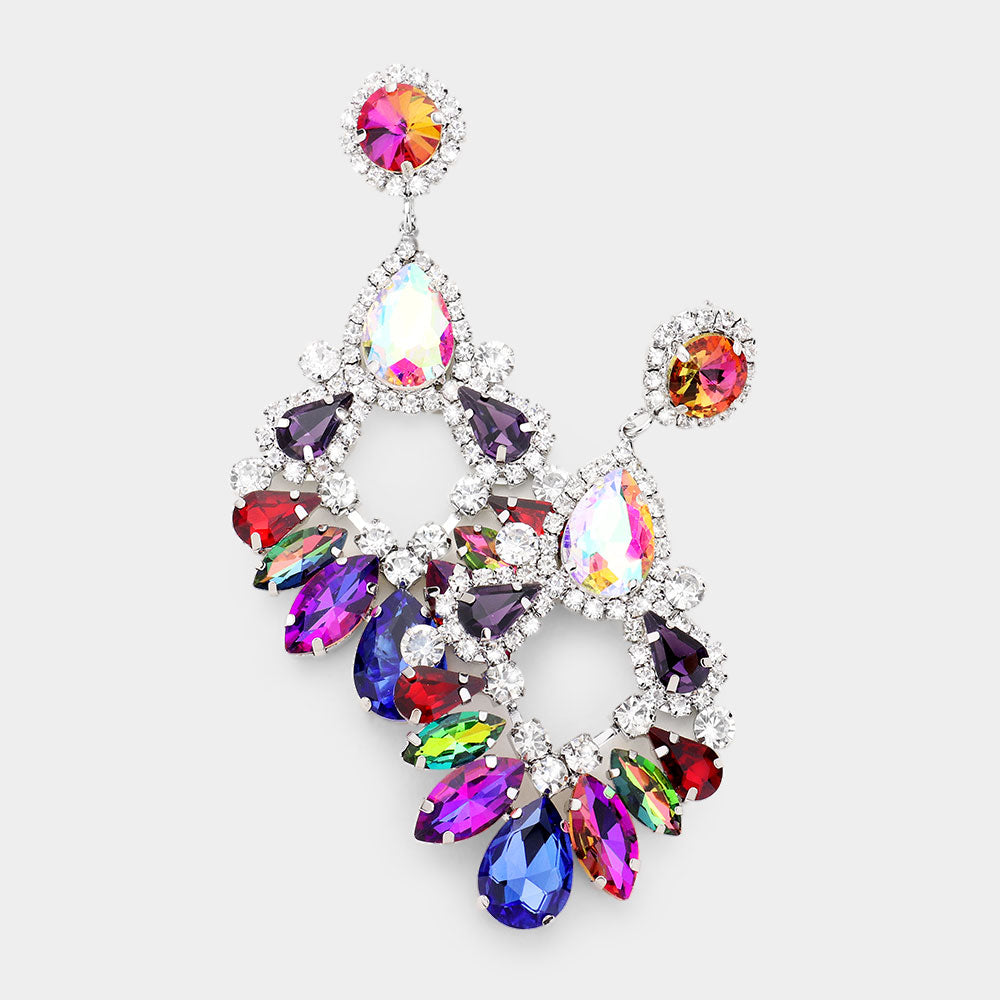 Large Muti-color Crystal Teardrop Chandelier Earrings | 459597