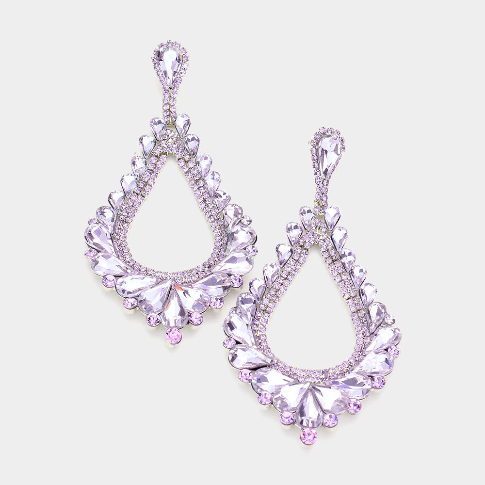 Oversized Cut Out Lavender Crystal Teardrop Earrings | 514897