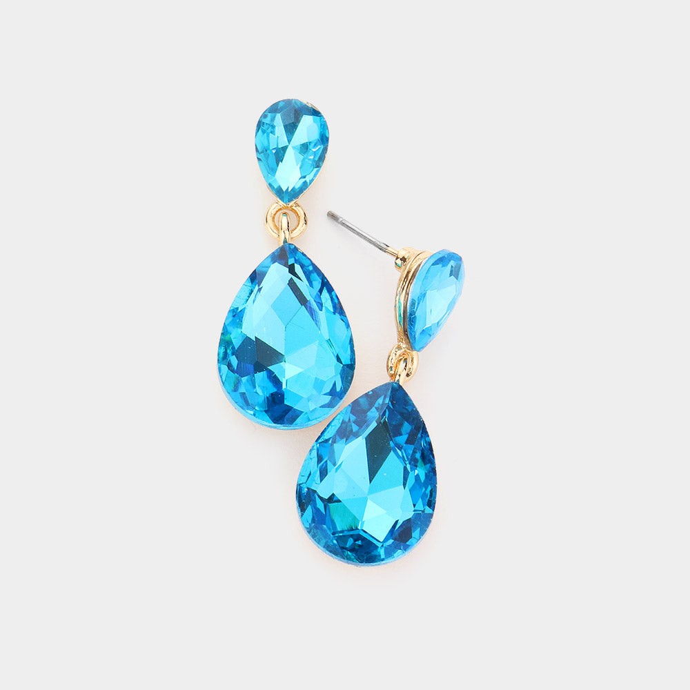 Small Aqua Crystal Teardrop Dangle Earrings | Little Girls | Older Girls Interview | 532885