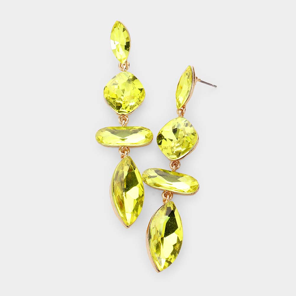 Yellow Geometric Crystal Stone Dangle Earrings on Gold | Pageant Earrings | 473654