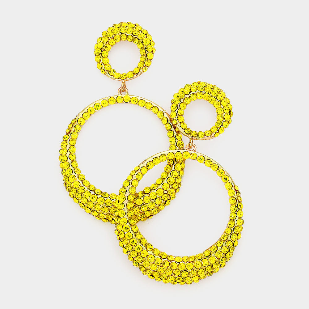 Yellow Rhinestone Embellished Hoop Earrings | 3″ | 540872