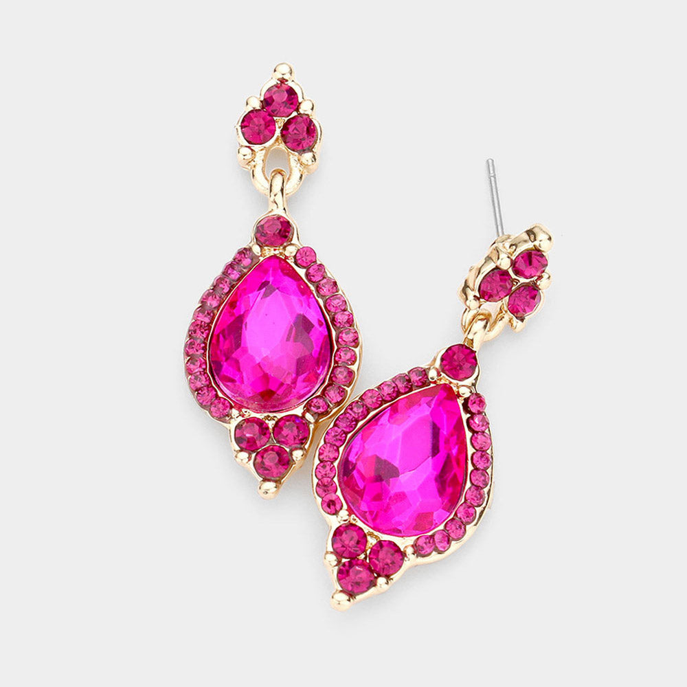 Fuchisa Teardrop Center Dangle Earrings | Pageant Earrings | 525347