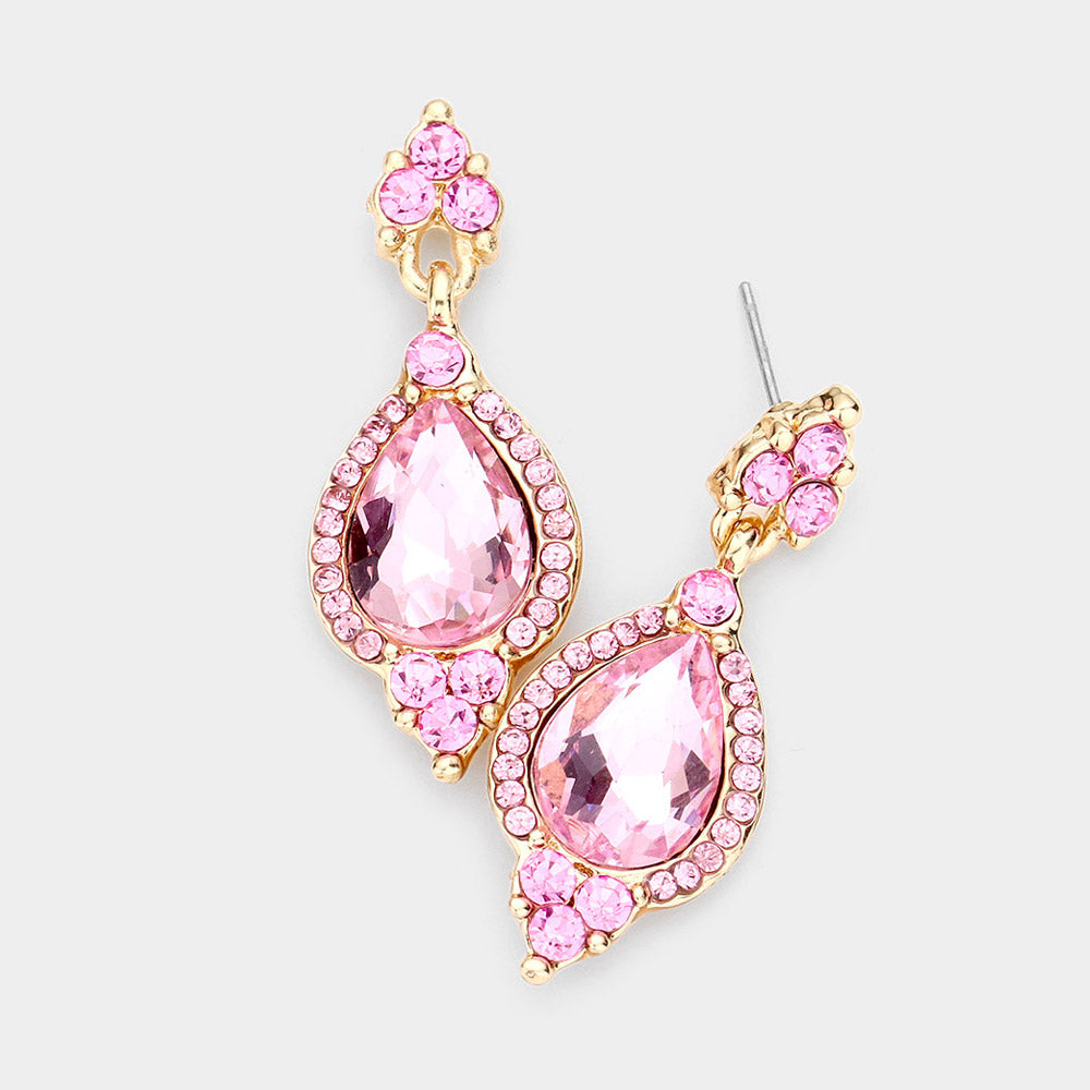 Pink Teardrop Center Dangle Earrings | Pageant Earrings | 525352