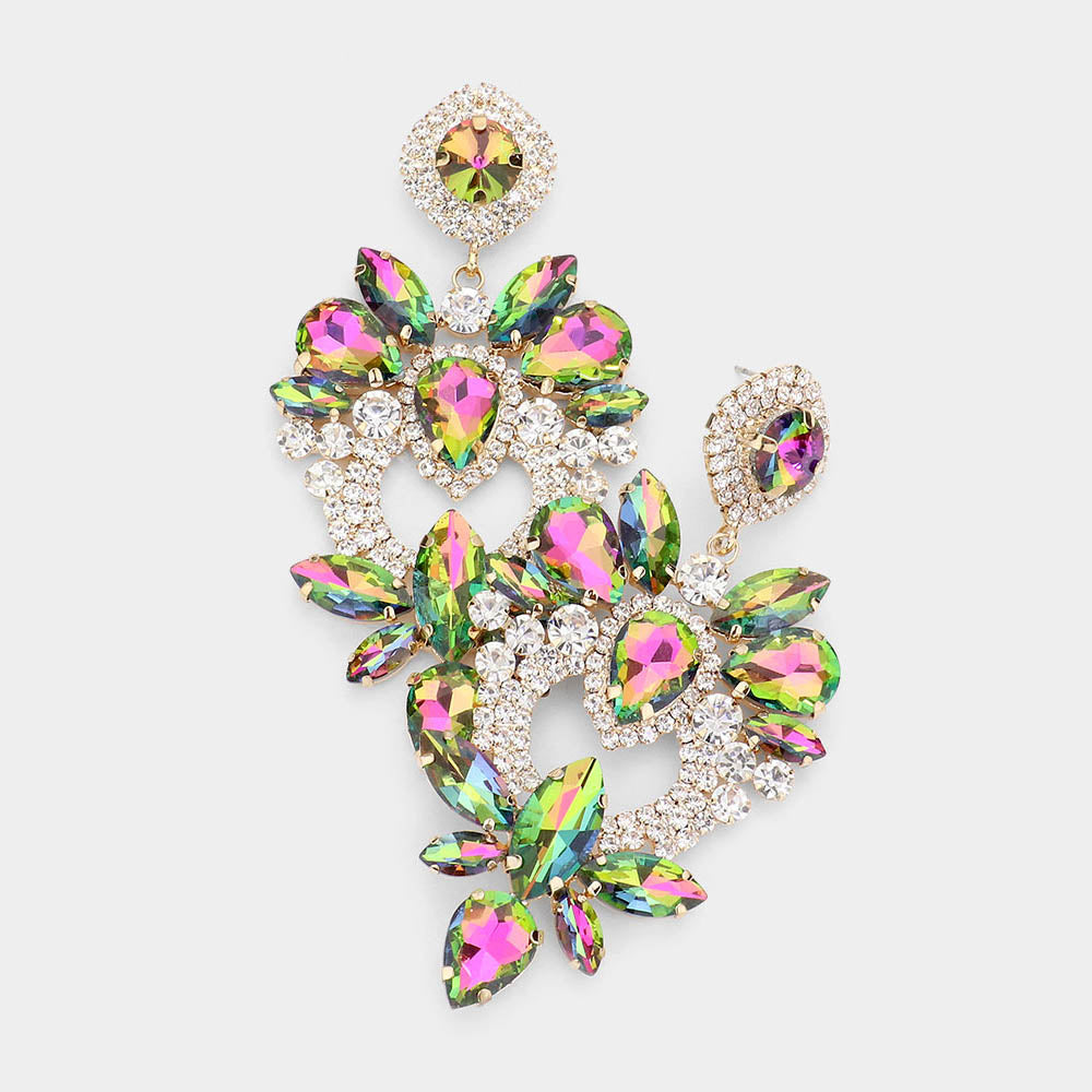 Multi Shape Multi-Color Stone Statement Chandelier Pageant Earrings | 530342