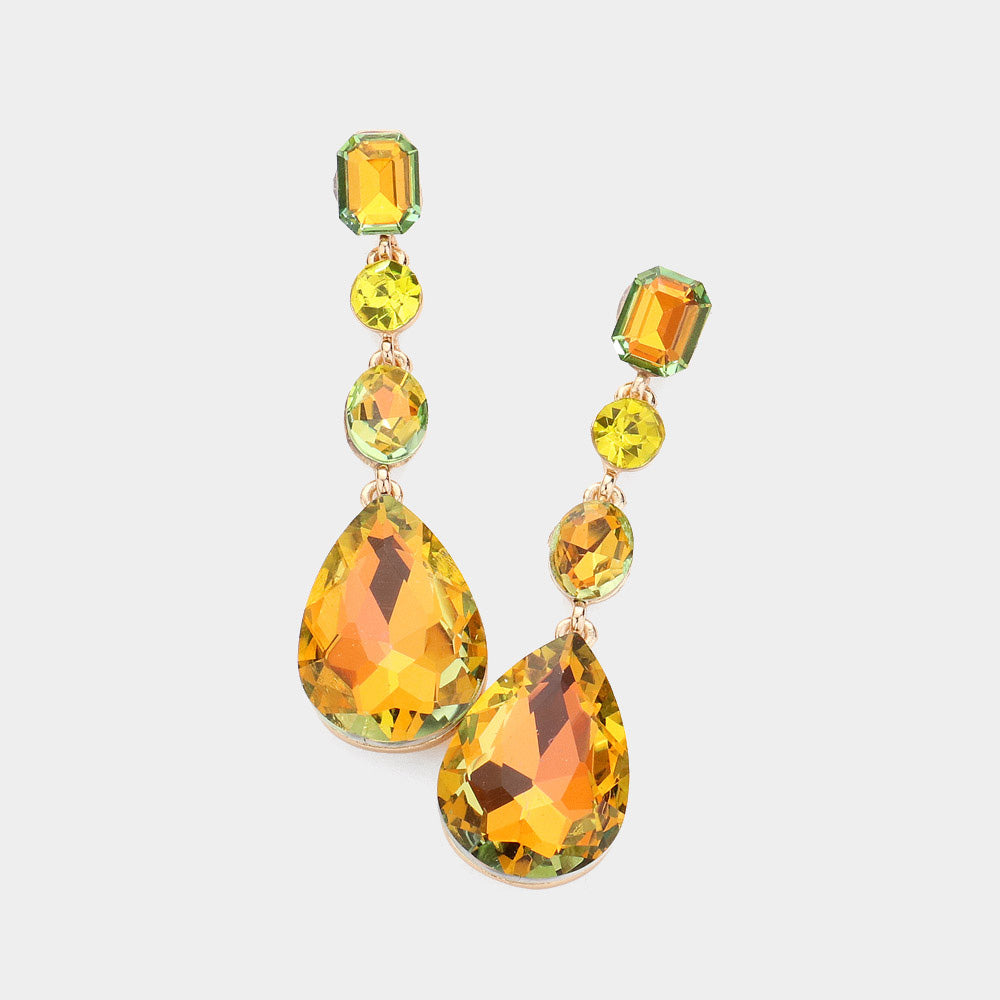 Yellow AB Multi Stone Drop Pageant Earrings | Prom Earrings | 620420