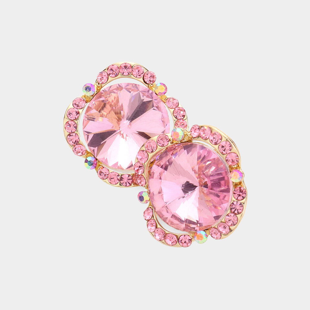 Round Pink Crystal and Rhinestone Accented Pageant Earrings | Interview Earrings | 620380