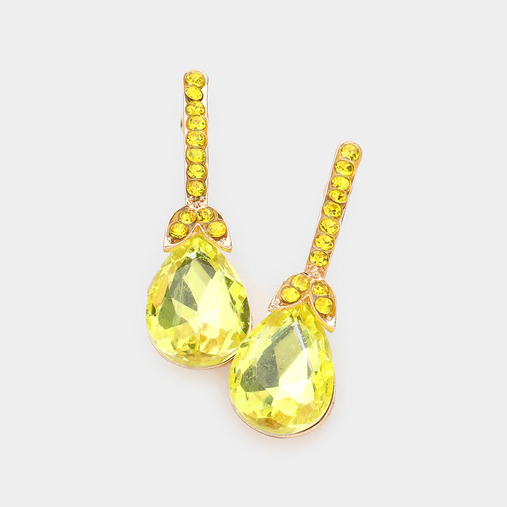 Yellow Teardrop and Rhinestone Dangle Earrings | Pageant Earrings | Interview Earrings | 605226