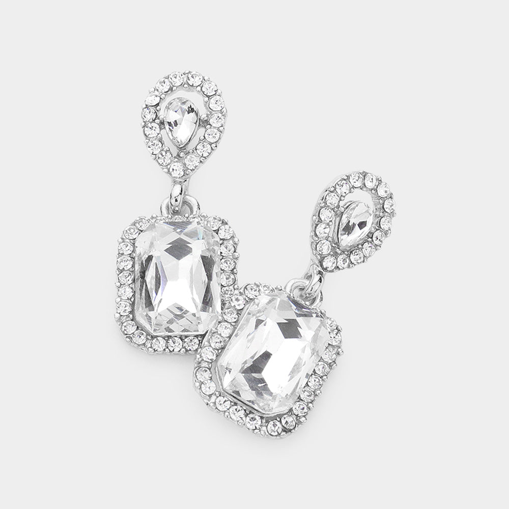Small Square Clear Dangle Pageant Earrings | Interview Earrings | 609779