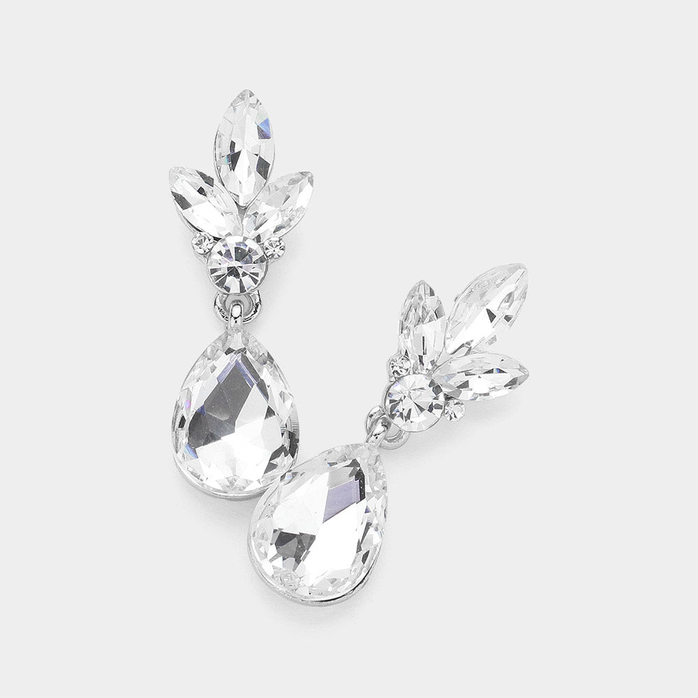 Clear Teardrop and Marquise Dangle Pageant Earrings | Interview Earrings | 631143