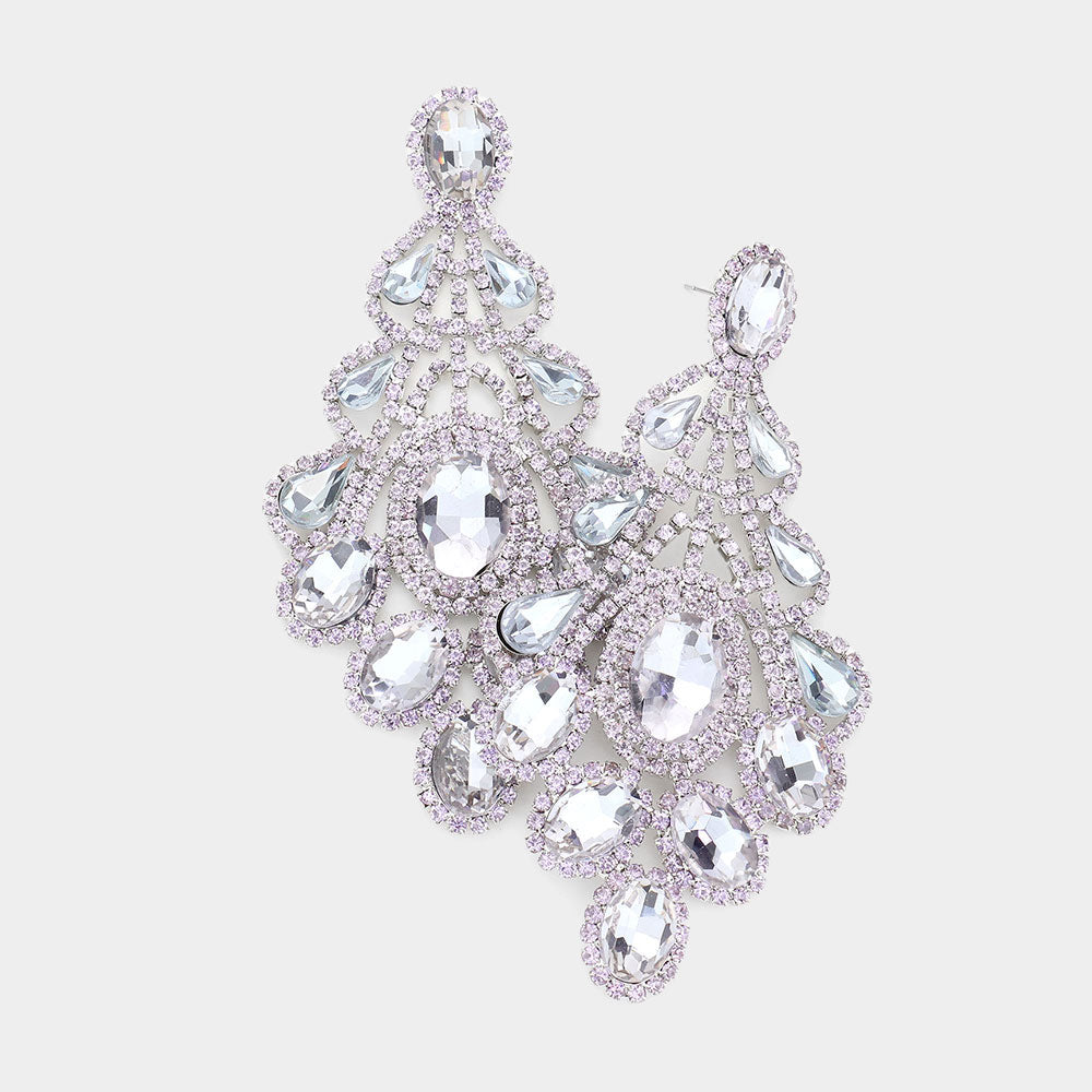 Oversized Lavender Crystal Statement Earrings | 529017