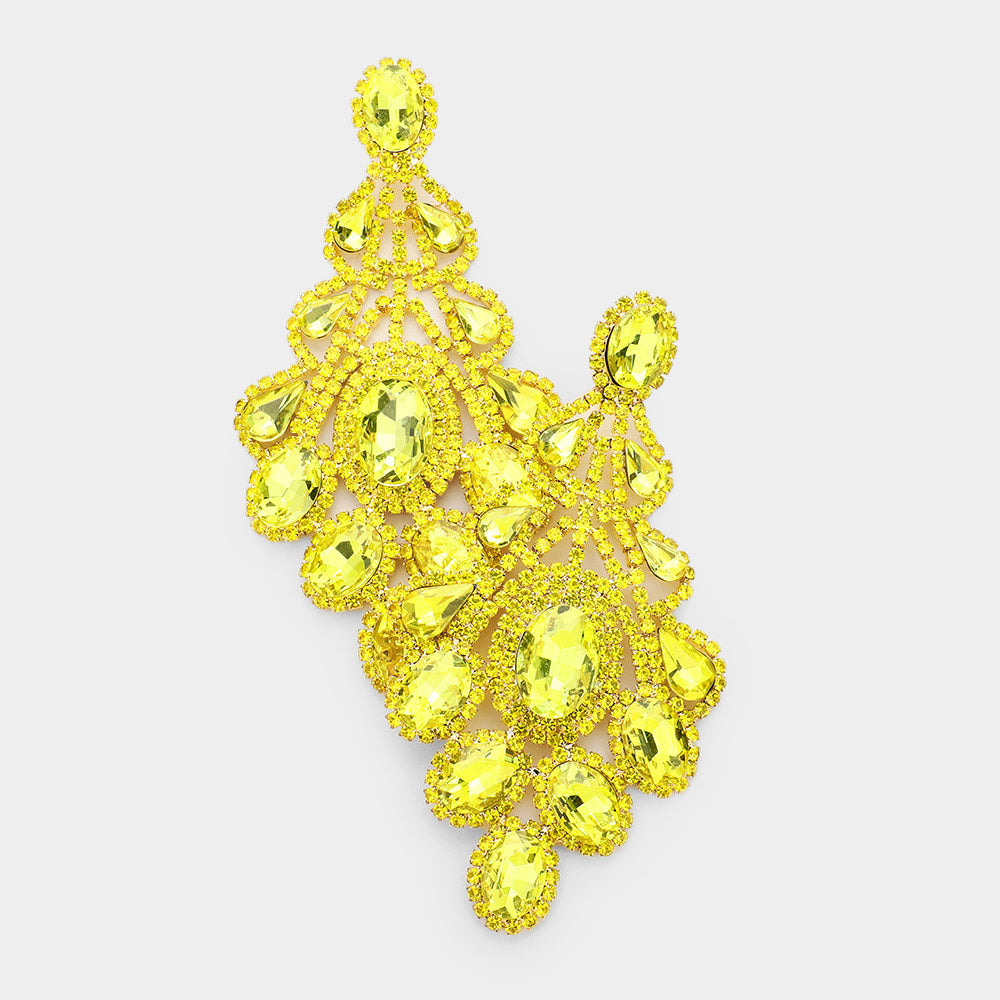 Oversized Yellow Crystal Statement Earrings | 455356