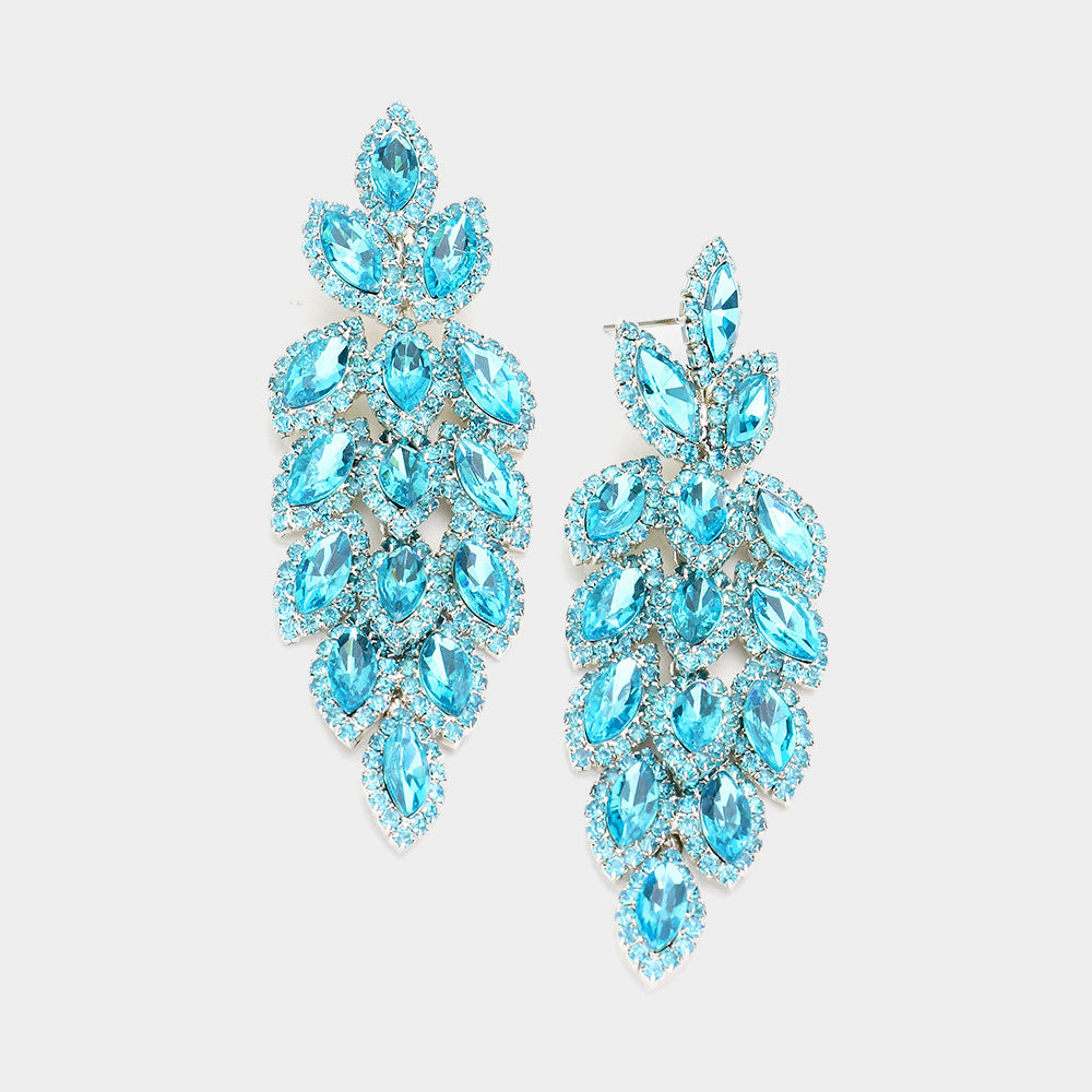 Long Aqua Crystal Marquise Earrings | 514786