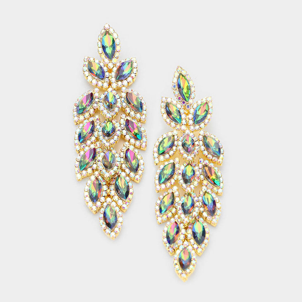 Long Multi Color Crystal Marquise Earrings on Gold | 503718