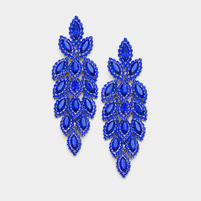 Long Royal Blue Crystal Marquise Earrings | 354108