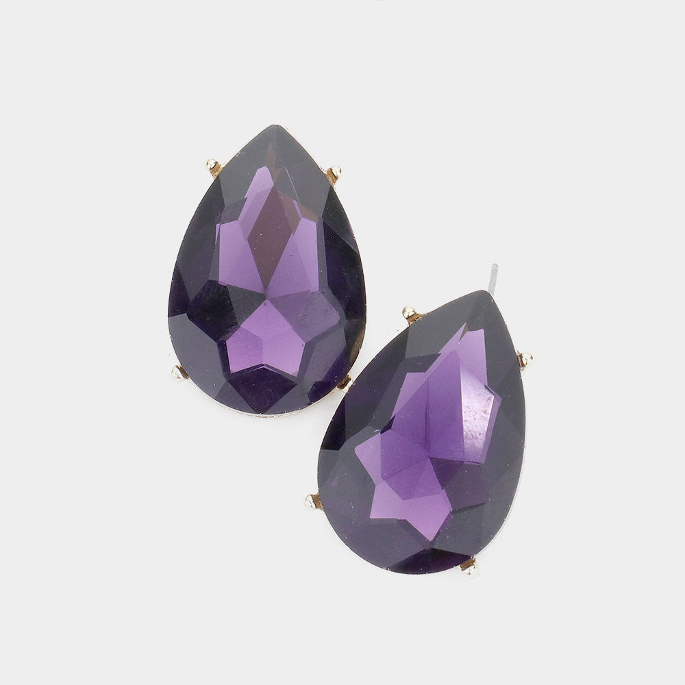 Amethyst Crystal Teardrop Stud Earrings | Pageant Earrings | Interview Earrings | 530611