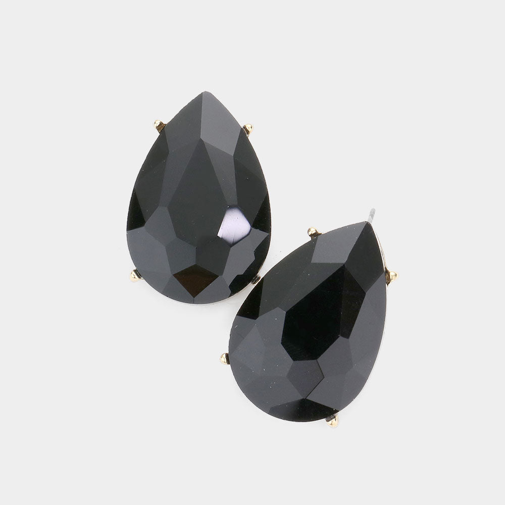 Black Crystal Teardrop Stud Earrings | Pageant Earrings | Interview Earrings | 530613