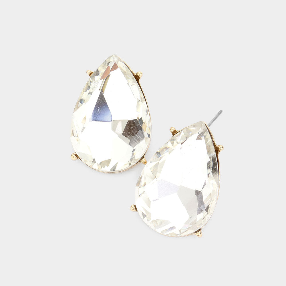 Clear Crystal Teardrop Stud Earrings on Gold | Pageant Earrings | Interview Earrings | 530615