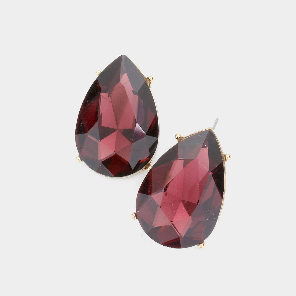 Amethyst Crystal Teardrop Stud Earrings | Pageant Earrings | Interview Earrings | 530618