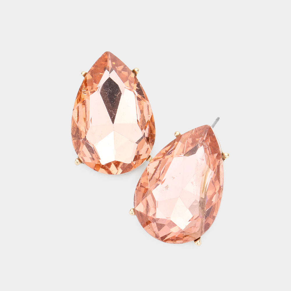 Peach Crystal Teardrop Stud Earrings | Pageant Earrings | Interview Earrings | 530620