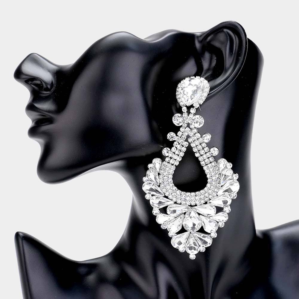 Large Clear Crystal Statement Pageant Earrings | 476302