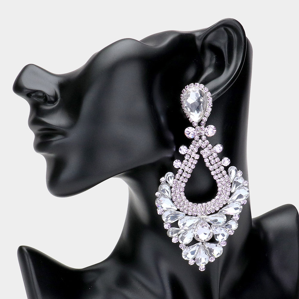 Large Lavender Crystal Statement Pageant Earrings | 514845