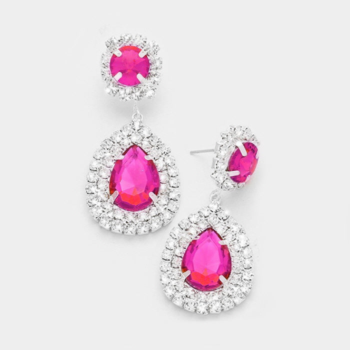 Fuchsia Crystal Teardrop Earrings | 240570