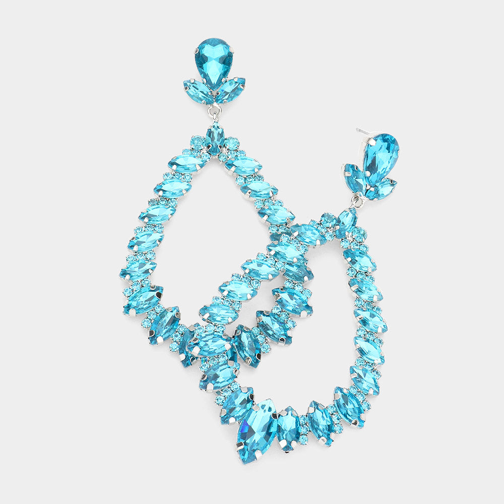 Aqua Marquise Crystal Statement Oval Hoop Earrings | 3.8″ | 526886