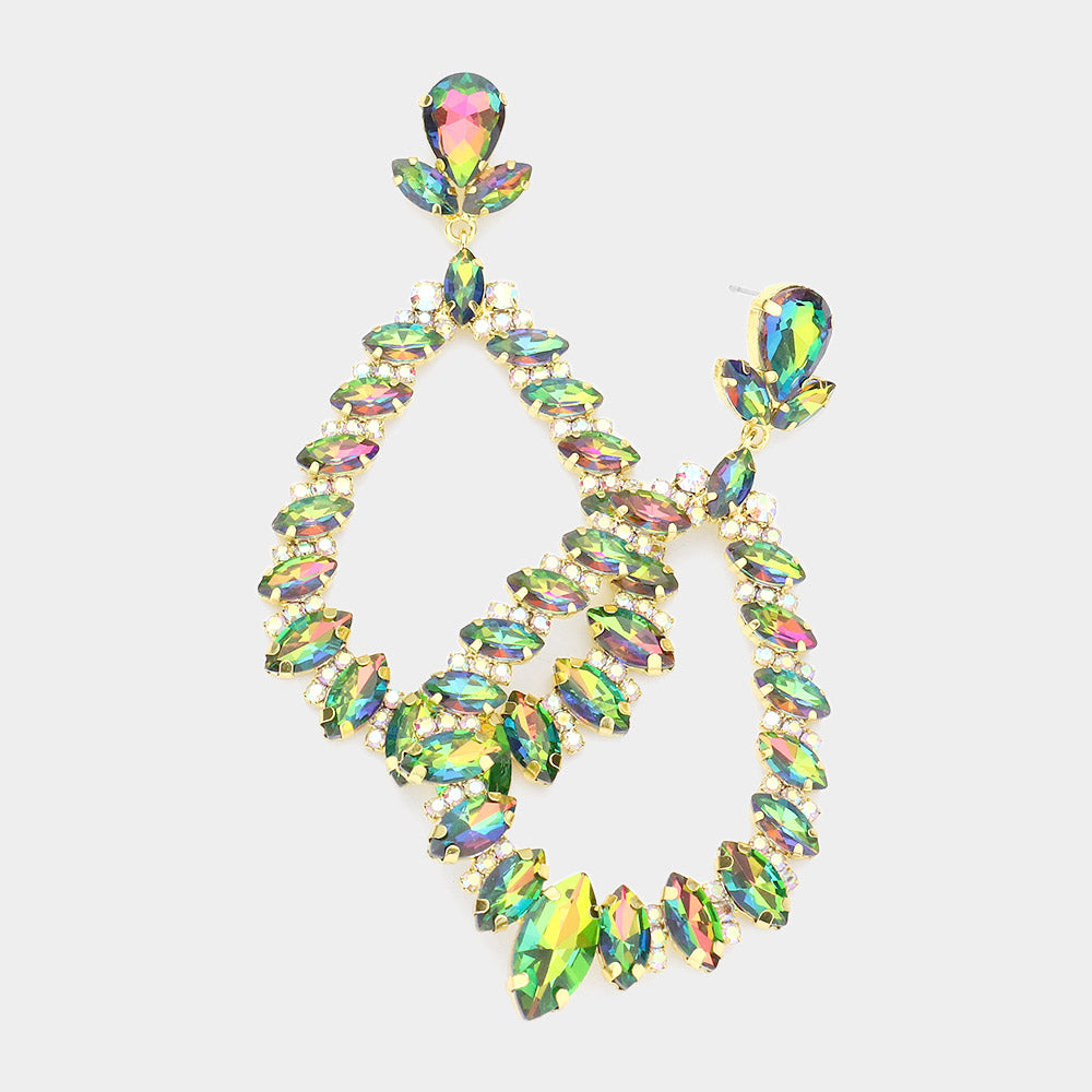 Multi-Color Marquise Crystal Statement Oval Hoop Earrings | 3.8″ | 526885