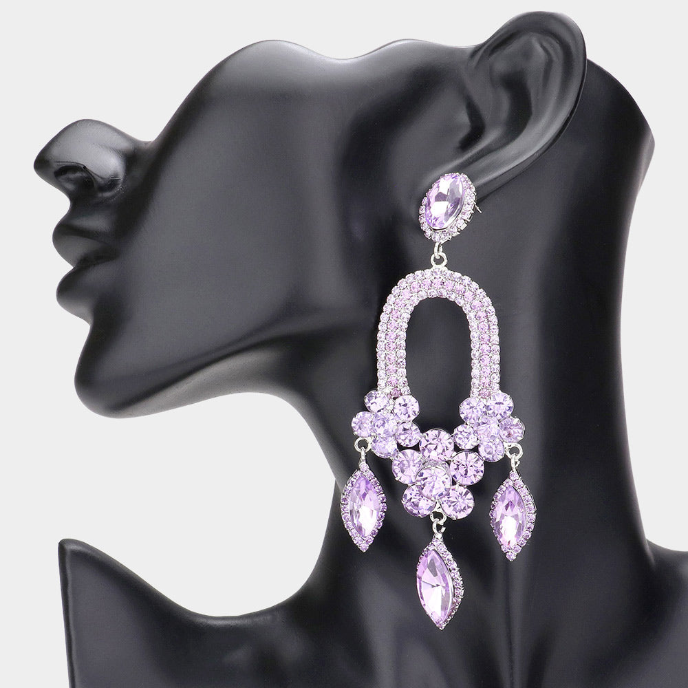 Lavender Triple Marquise Stone Drop Chandelier Pageant Earrings | Prom Earrings | 588740