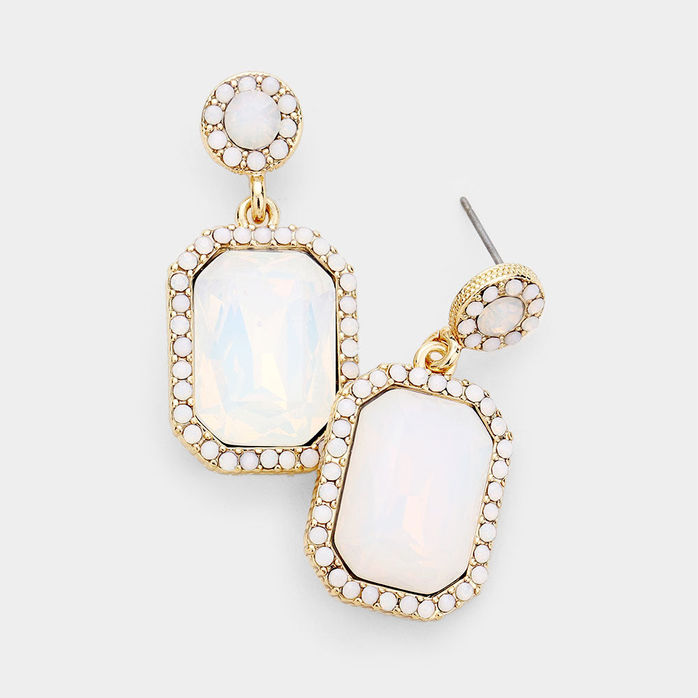 Little Girls White Opal Crystal Rectangle Pageant Earrings | 440836