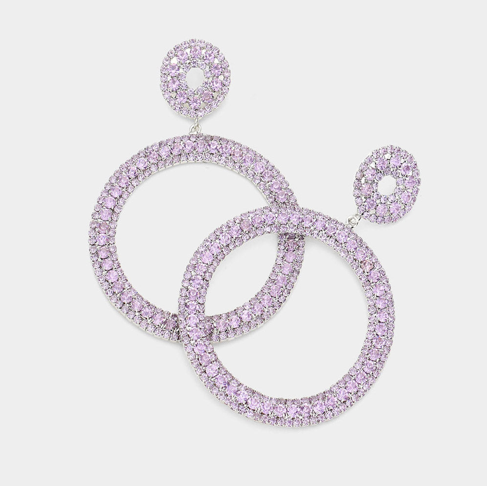 Large Lavender Rhinestone Crystal Pageant Prom Hoop Earrings | 514882