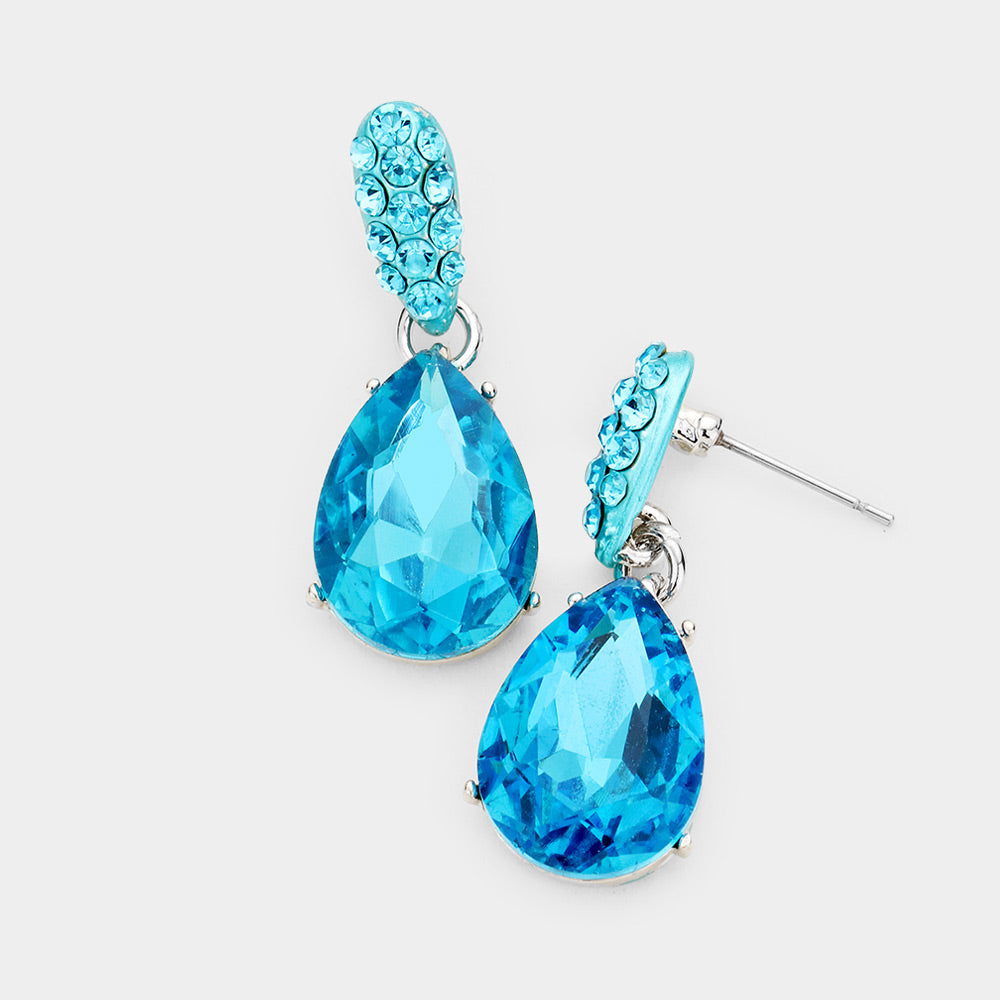 Small Aqua Crystal and Rhinestone Teardrop Dangle Earrings | Little Girls | Older Girls Interview | 428189