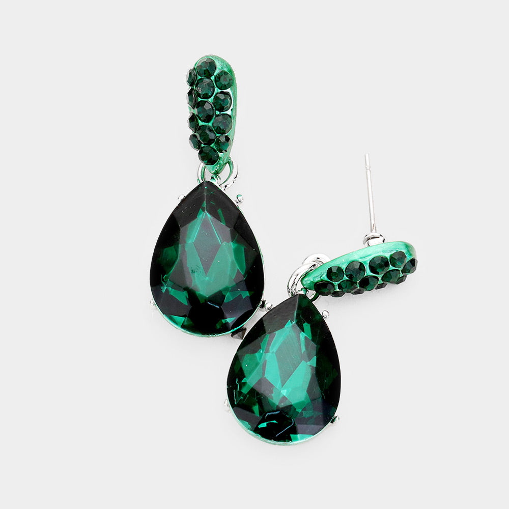 Small Emerald Crystal and Rhinestone Teardrop Dangle Earrings | Little Girls | Older Girls Interview | 428192