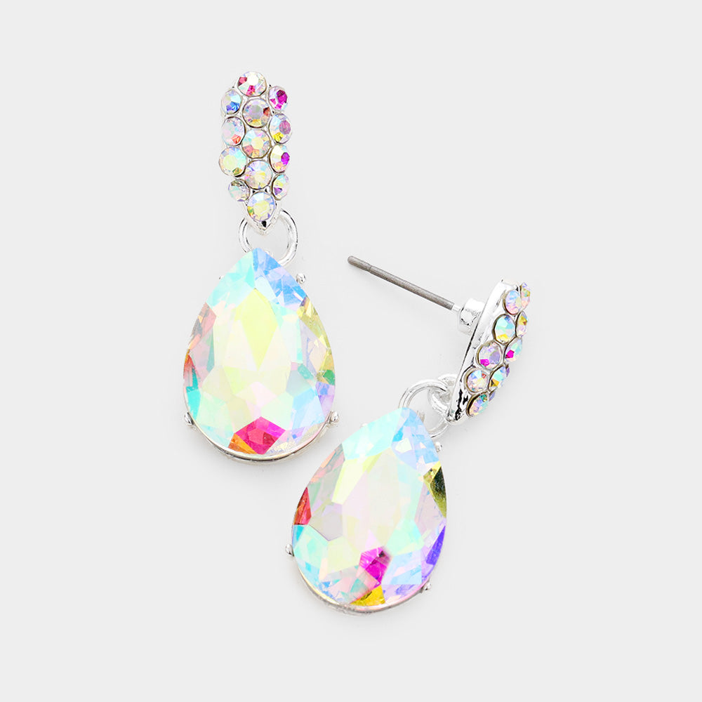 Small AB on Silver Crystal and Rhinestone Teardrop Dangle Earrings | Little Girls | Older Girls Interview | 467178