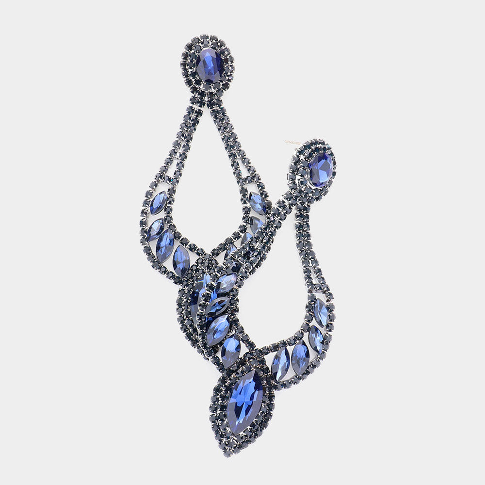 Lightweight Long Navy Crystal Chandelier Pageant Earrings | 532178