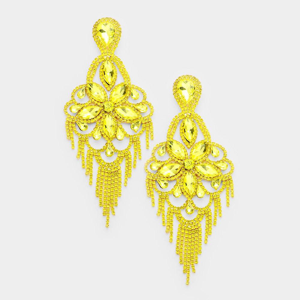 Very Large Light Weight Yellow Crystal Flower Fringe Earrings | 540172