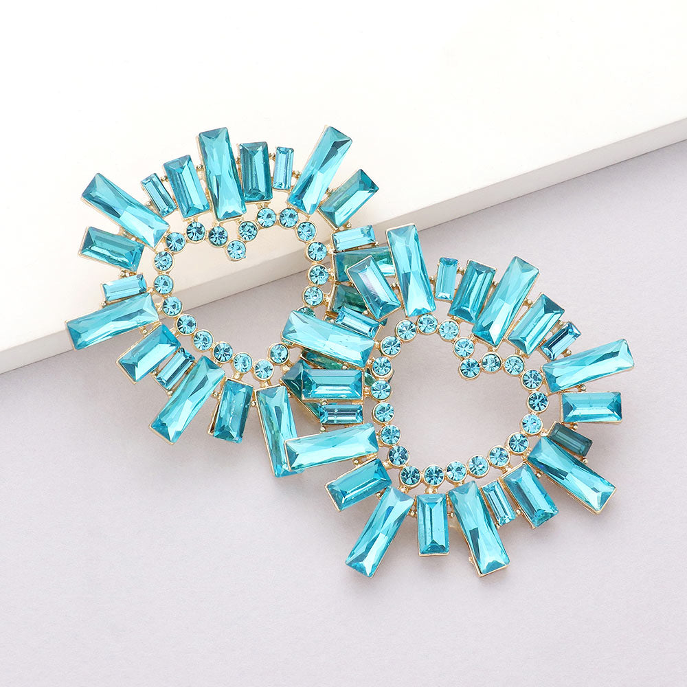 Aqua Crystal Stone Cluster Heart Pageant Earrings | Prom Earrings | 604434