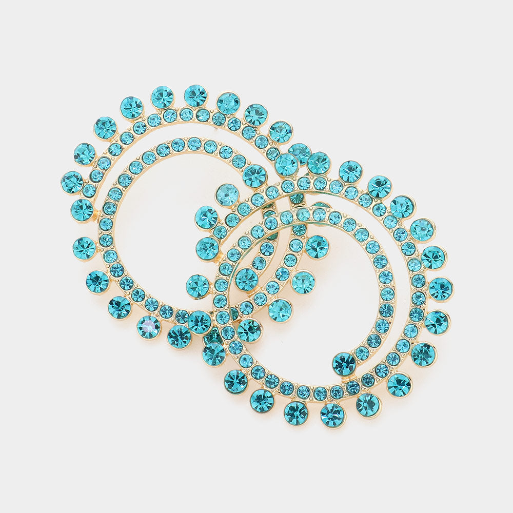 Aqua Crystal Cluster Swirl Round Pageant Earrings | Evening Earrings | 604443