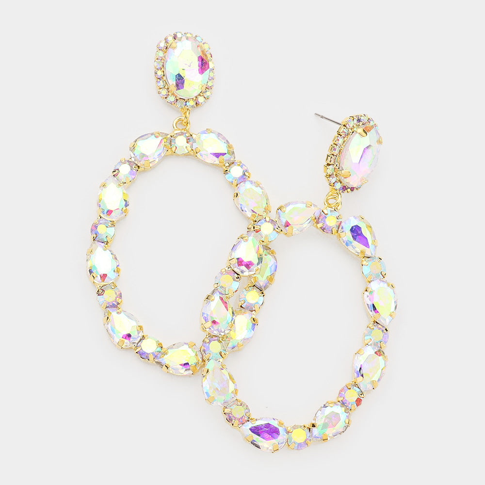 AB Crystal Teardrop Large Circle Earrings on Gold | 463877