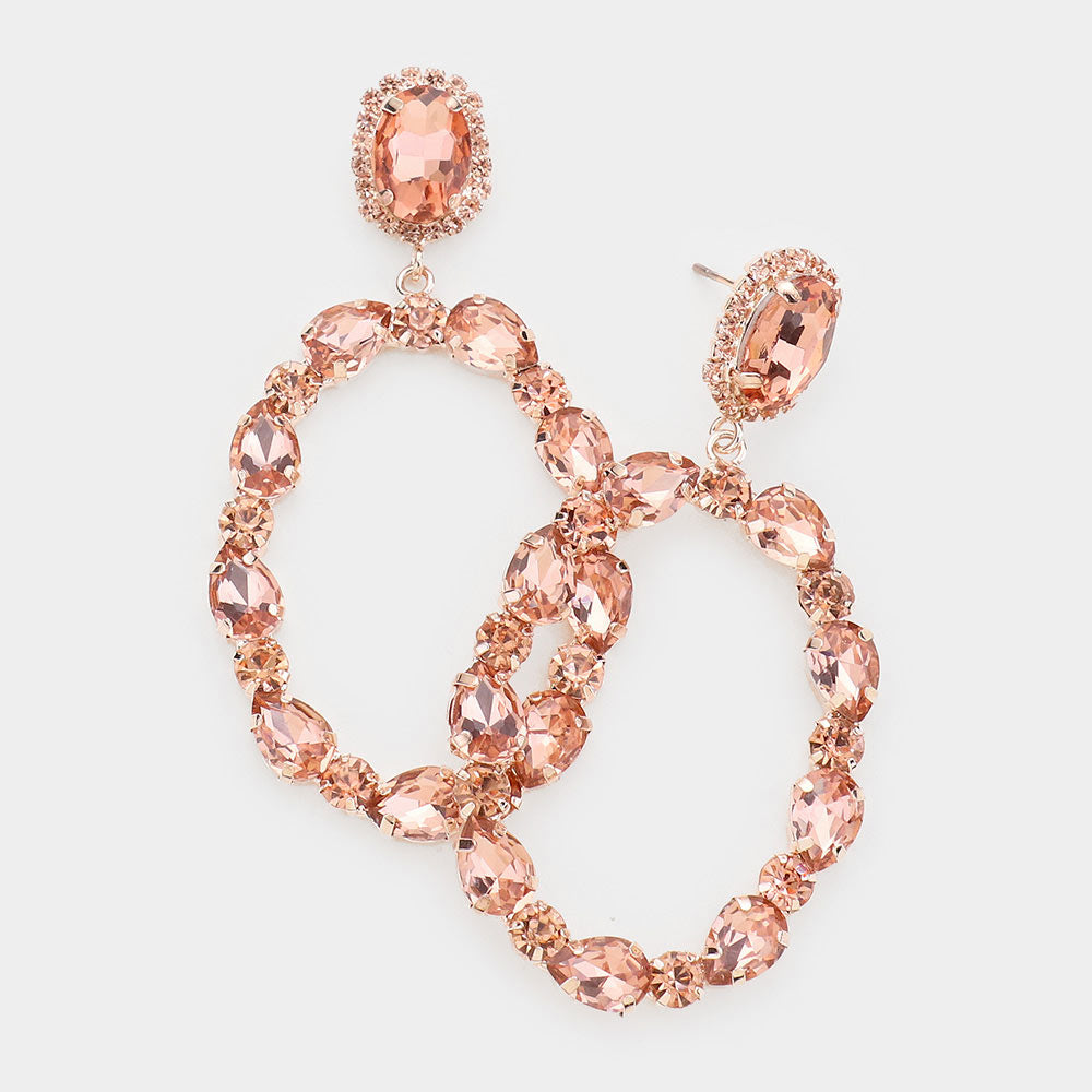 Peach Crystal Teardrop Large Circle Earrings | 463879