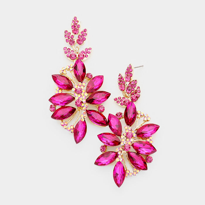 Fuchsia Crystal Petal Pageant Earrings | Prom Earrings| 414636